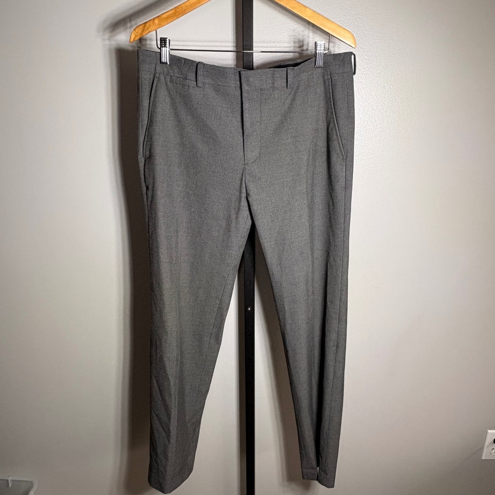 J. Ferrar Mens Super‎ Slim Fit Dress Pants Gray Flat Front Trousers 34x32